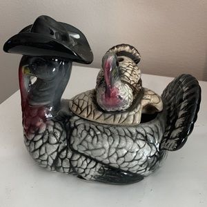 Vintage turkey gravy boat and lid.